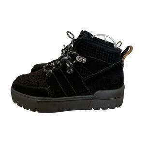 J Slides Womens Black Chunky Shearling Lace Up Boots Size 7.5 Leather Black Boot